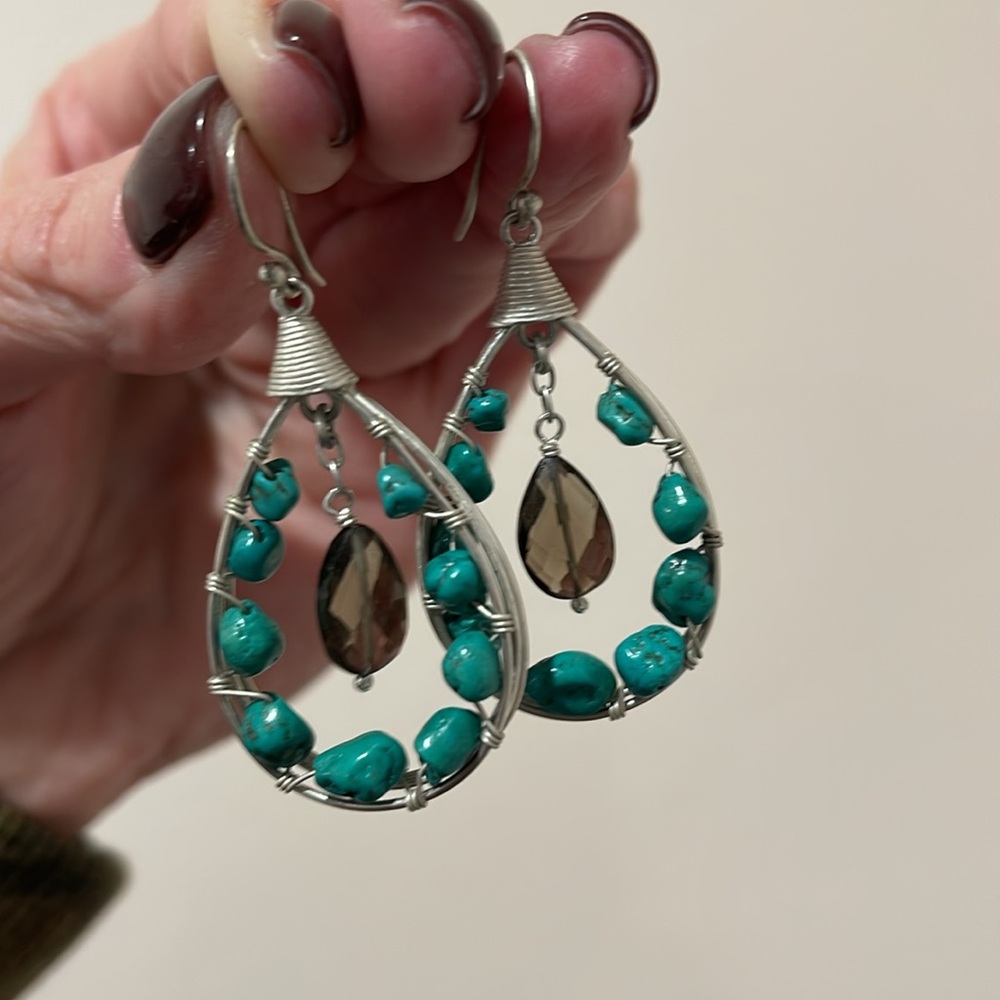 *Price Firm* Silpada Sterling Silver, Turquoise, & Smokey Quartz Earrings- NWOT